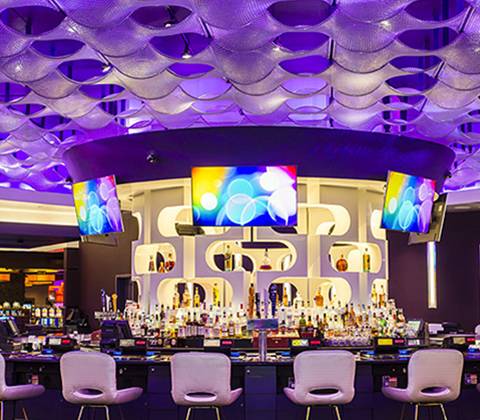 Purple ring mesh as a large scale area secondary ceiling.