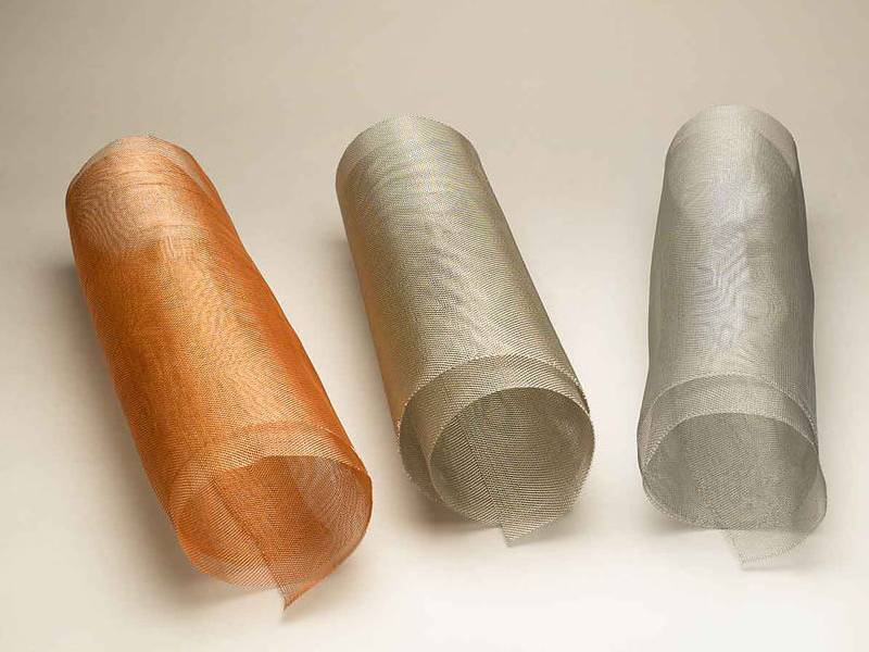 There are three rolls of non ferrous metal meshes, they are made of copper, aluminum and nickel.