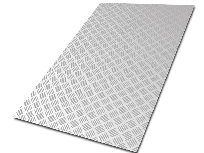 A close up of five pattern diamond plate. Its color is sliver.