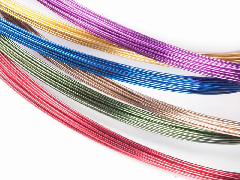 Six bundles of colorful craft wire, there are purple, yellow, blue, golden, green, red.