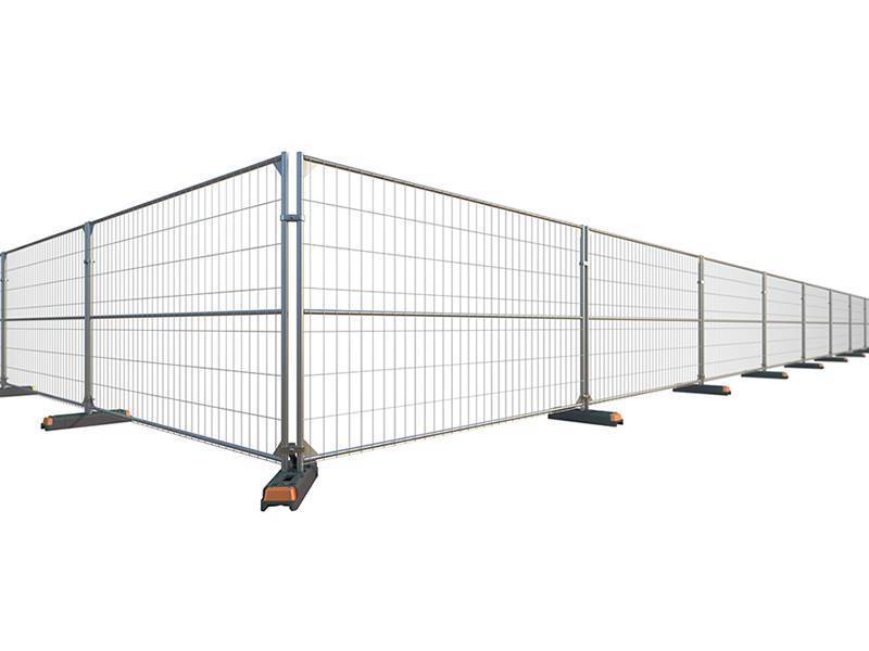 There is one galvanized portable temporary fencing and feet installed to support it.