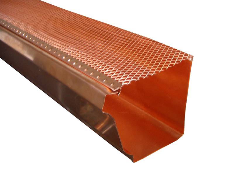 This is a copper gutter with gutter guards.