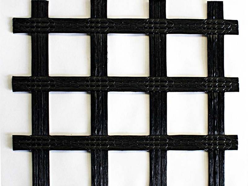 This is a black polyester geogrid with square hole.