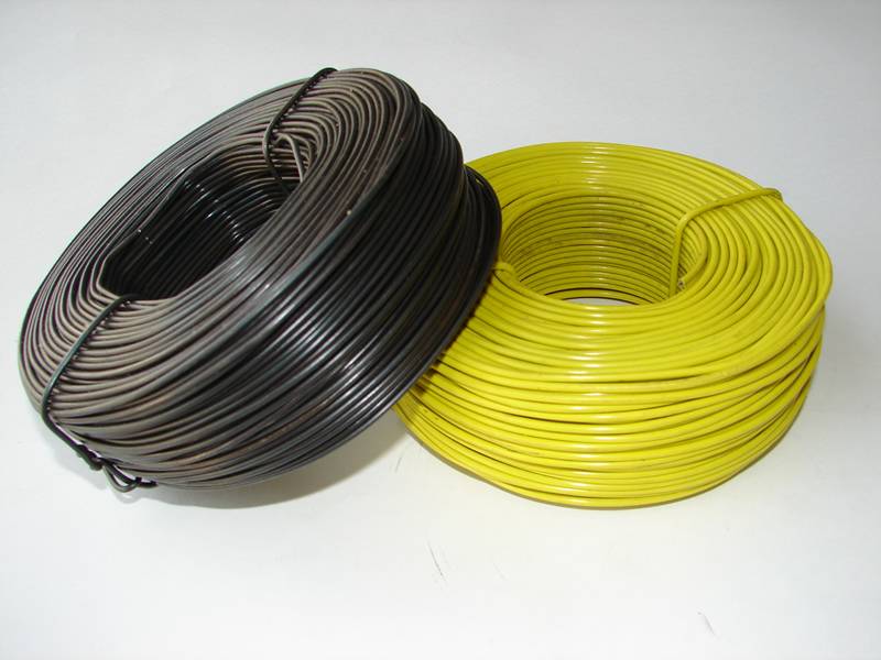There are two coils of PVC coated binding wire in black and yellow color.
