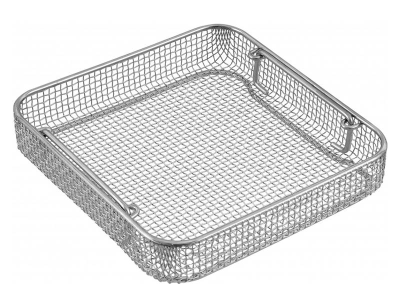 Woven square fine mesh basket without lid.