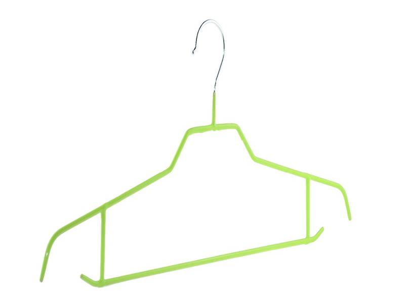 Bright wire hanger covered with green PVC coated.
