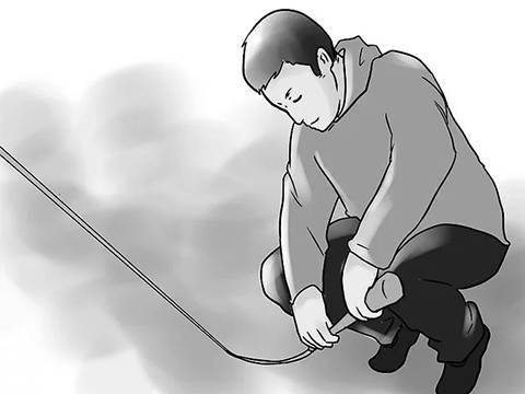 A man measures the fence location line.