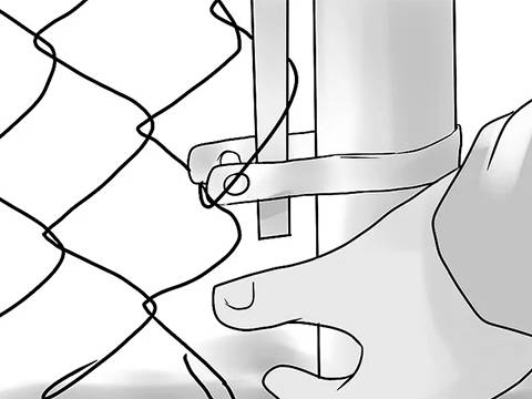 Fasten chain link fence fabric to terminal posts.